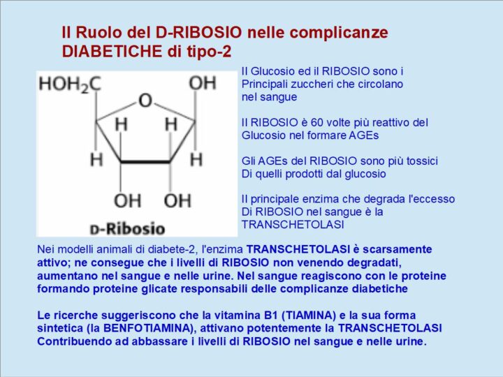 Il ruolo del ribosio nelle complicanze diabetiche; transchetolasi e vitamina B1 (tiamina) e benfotiamina.